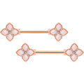 14G 5/8 Clear Gem Rose Gold Tone Rhombus Barbell Nipple Ring Set