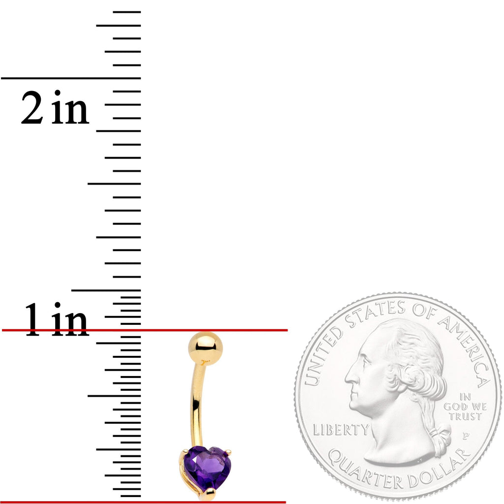16G Solid 14K Yellow Gold GENUINE Light AMETHYST Heart Solitaire Belly Ring
