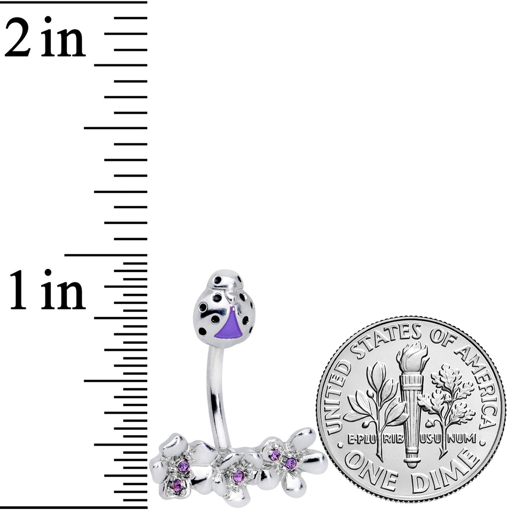 Purple Gem Ladybug Flower Trio Double Mount Belly Ring