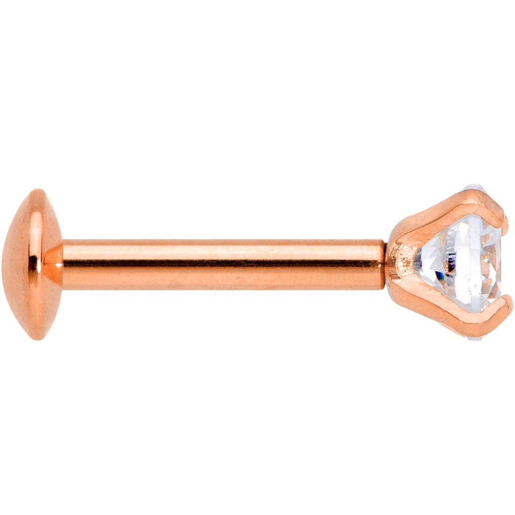 18G 1/4 CZ Gem Rose Gold PVD 3mm Threadless Push In Labret Tragus