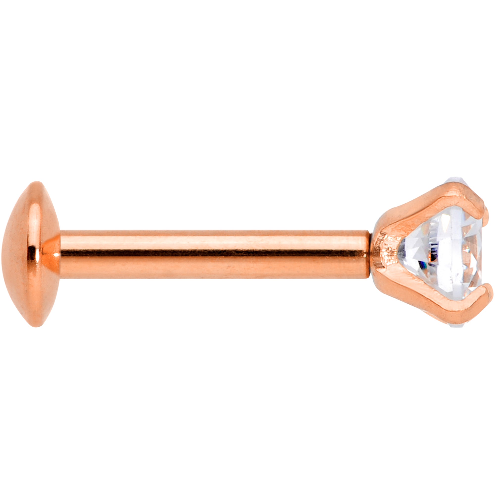 18G 1/4 CZ Gem Rose Gold PVD 3mm Threadless Push In Labret Tragus