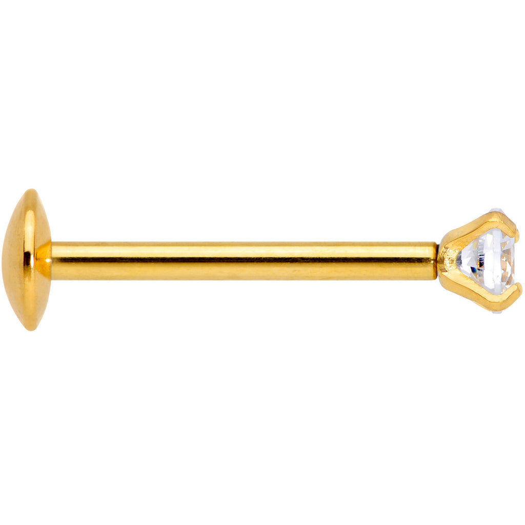 20G 5/16 CZ Gem Gold PVD 2mm Threadless Push In Labret Tragus
