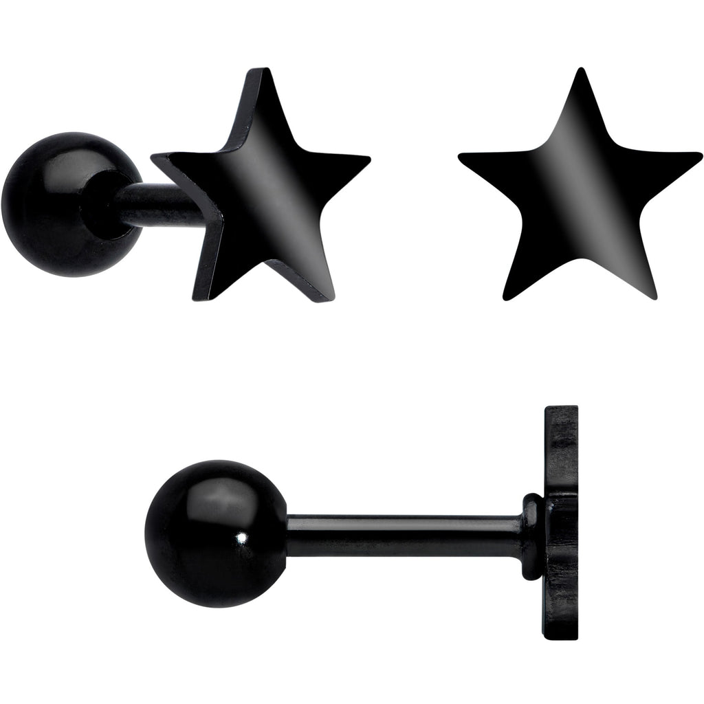 18G Clear CZ Gem Black Heart Cartilage Tragus Set of 8