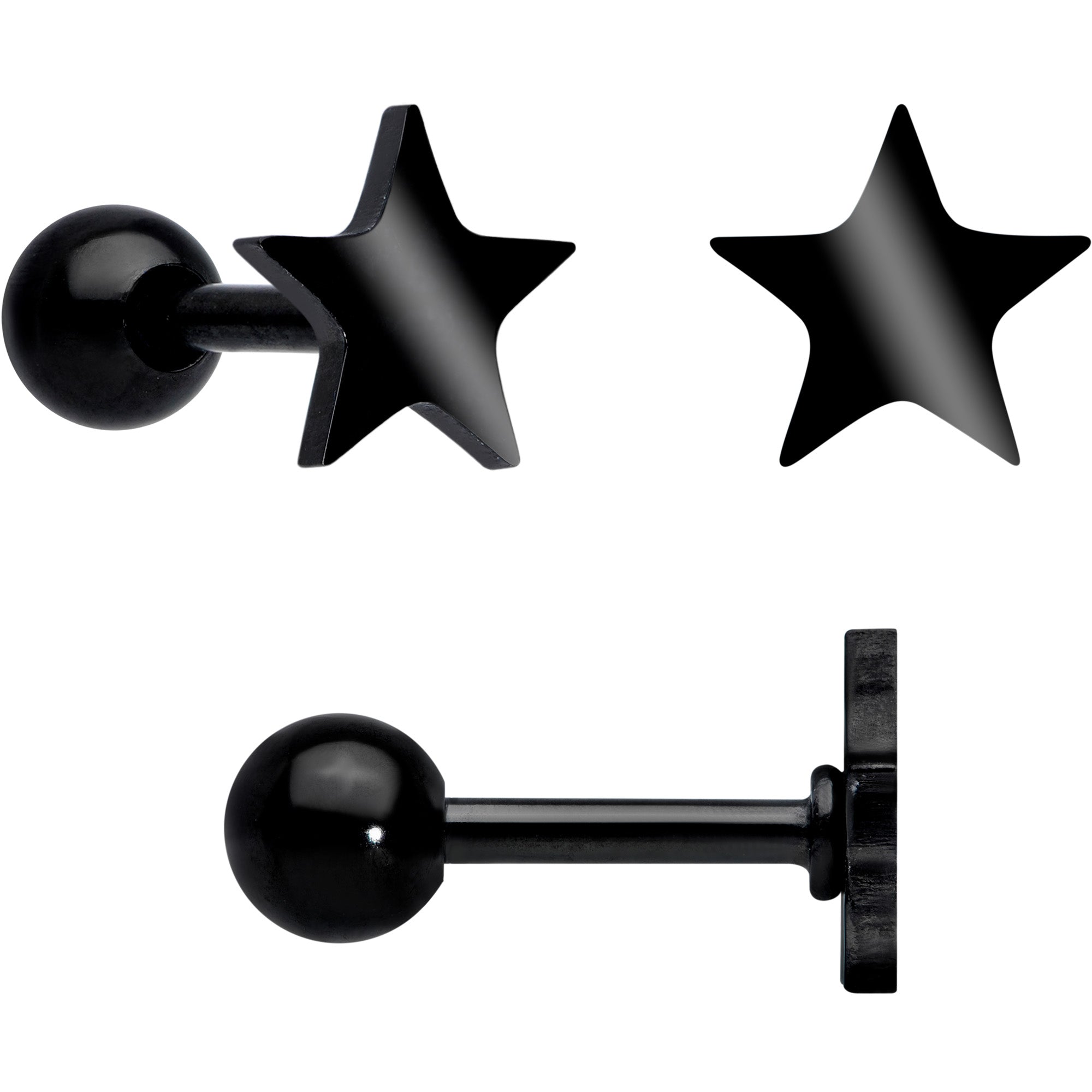 18G Clear CZ Gem Black Heart Cartilage Tragus Set of 8