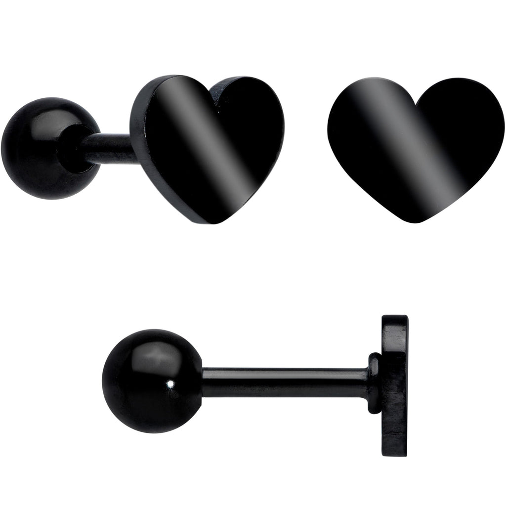 18G Clear CZ Gem Black Heart Cartilage Tragus Set of 8