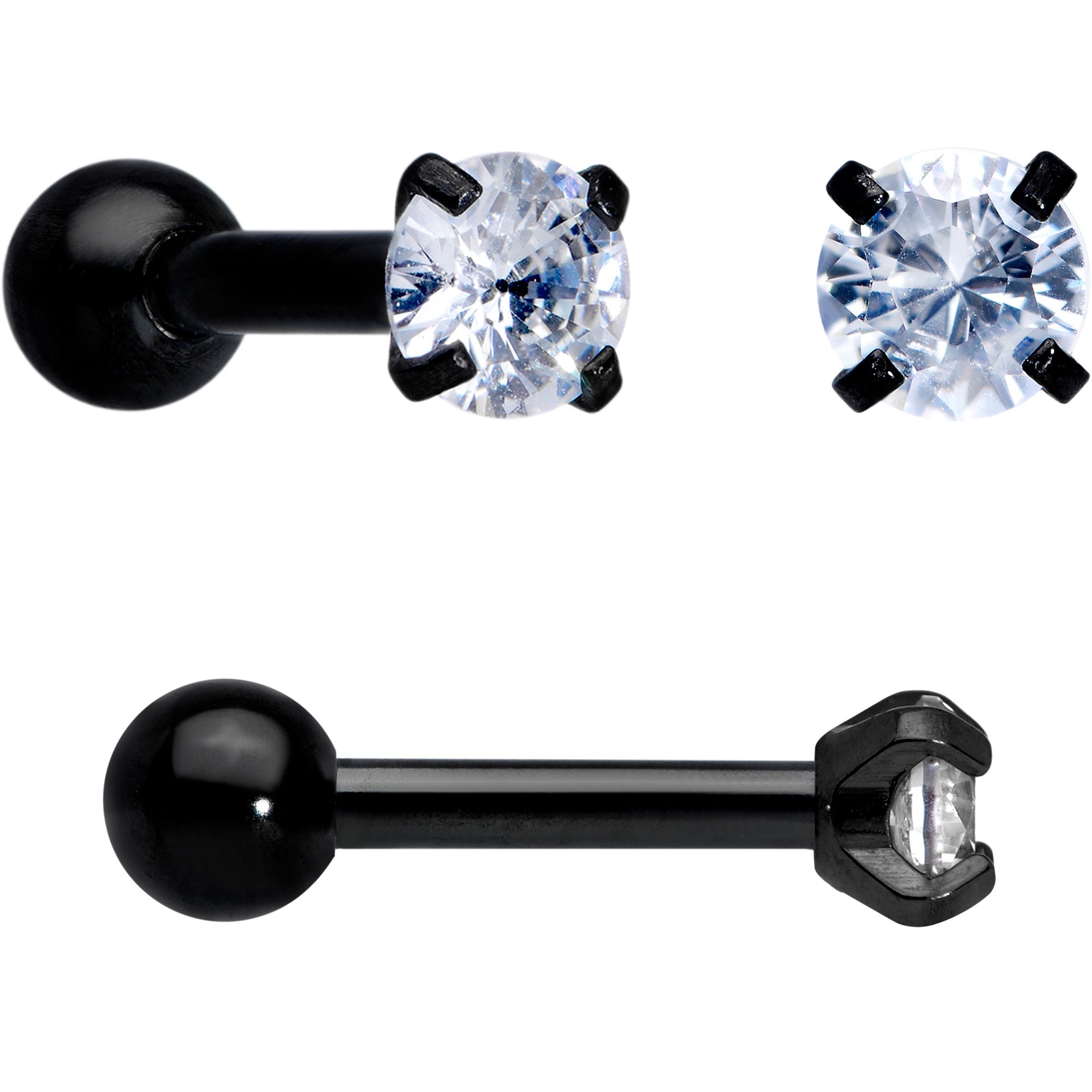 18G Clear CZ Gem Black Heart Cartilage Tragus Set of 8