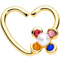 16G 3/8 Pink Blue Gem Gold Tone Flower Heart Right Closure Ring