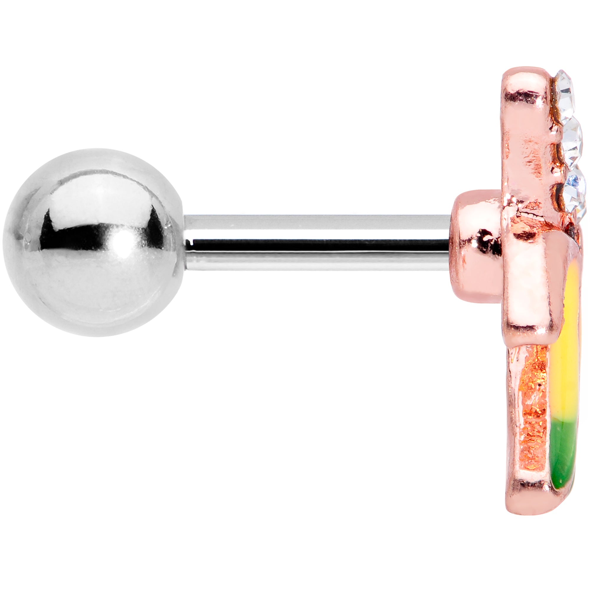 16G 1/4 Clear CZ Gem Rose Gold Tone Glam Banana Cartilage Tragus