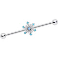 14G Aqua Gem Snowflake Christmas Industrial Barbell 38mm