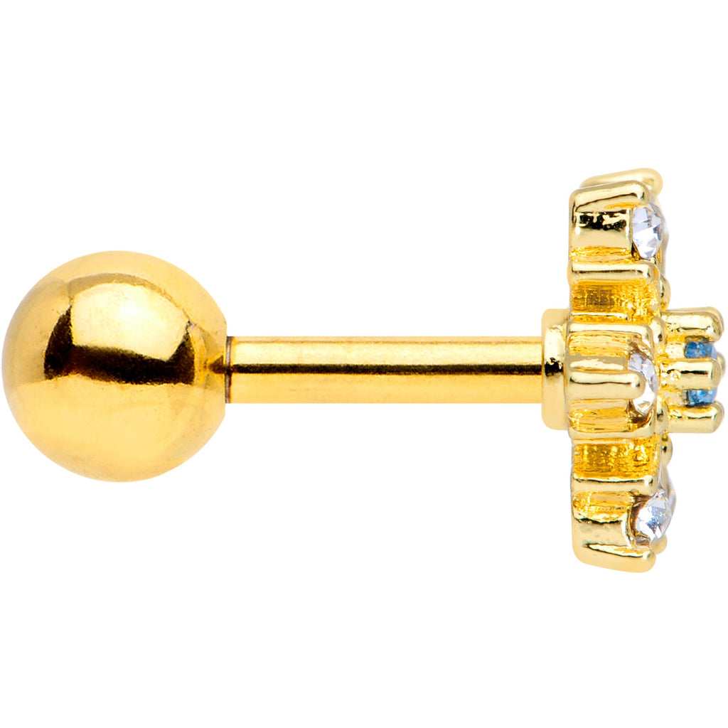 16G 1/4 Blue CZ Gold Tone Snowflake Christmas Cartilage Tragus