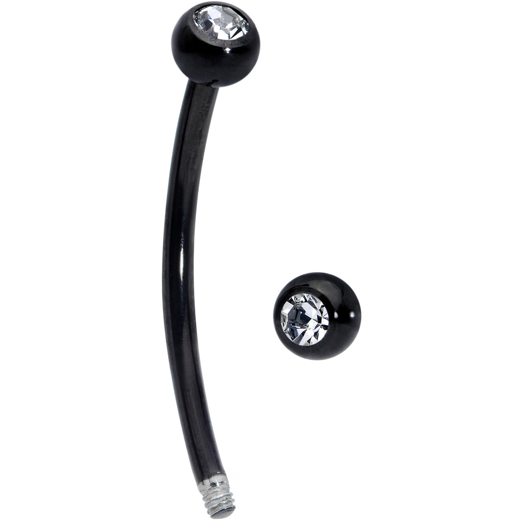 16G 9/16 Clear Gem Ball End Black Curved Barbell
