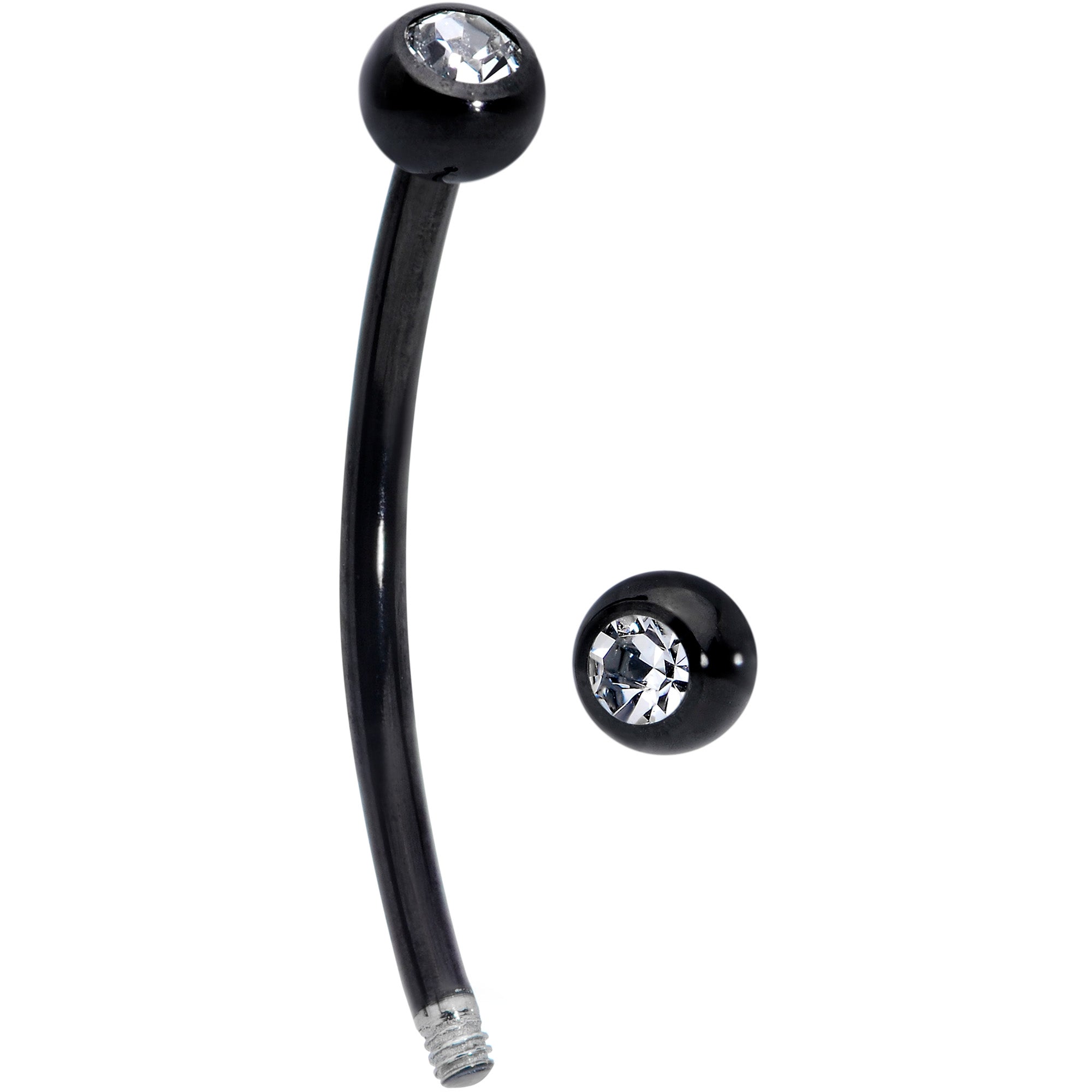 16G 9/16 Clear Gem Ball End Black Curved Barbell
