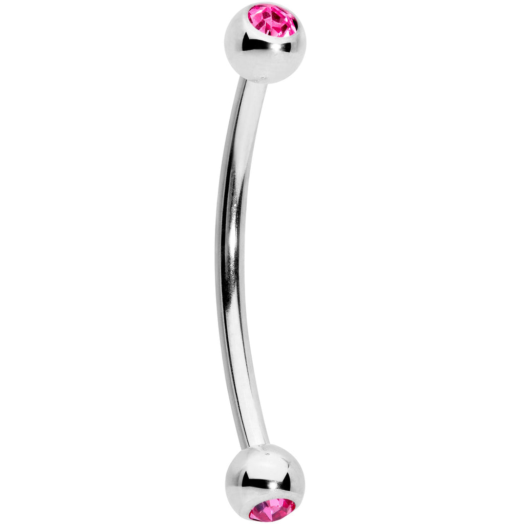 16G 9/16 Pink Gem Ball End Curved Barbell