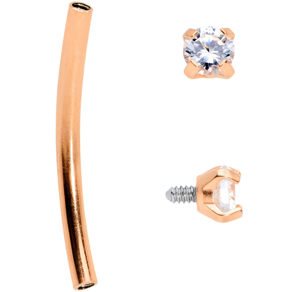16G 9/16 Clear CZ Gem End Rose Gold Tone Curved Barbell