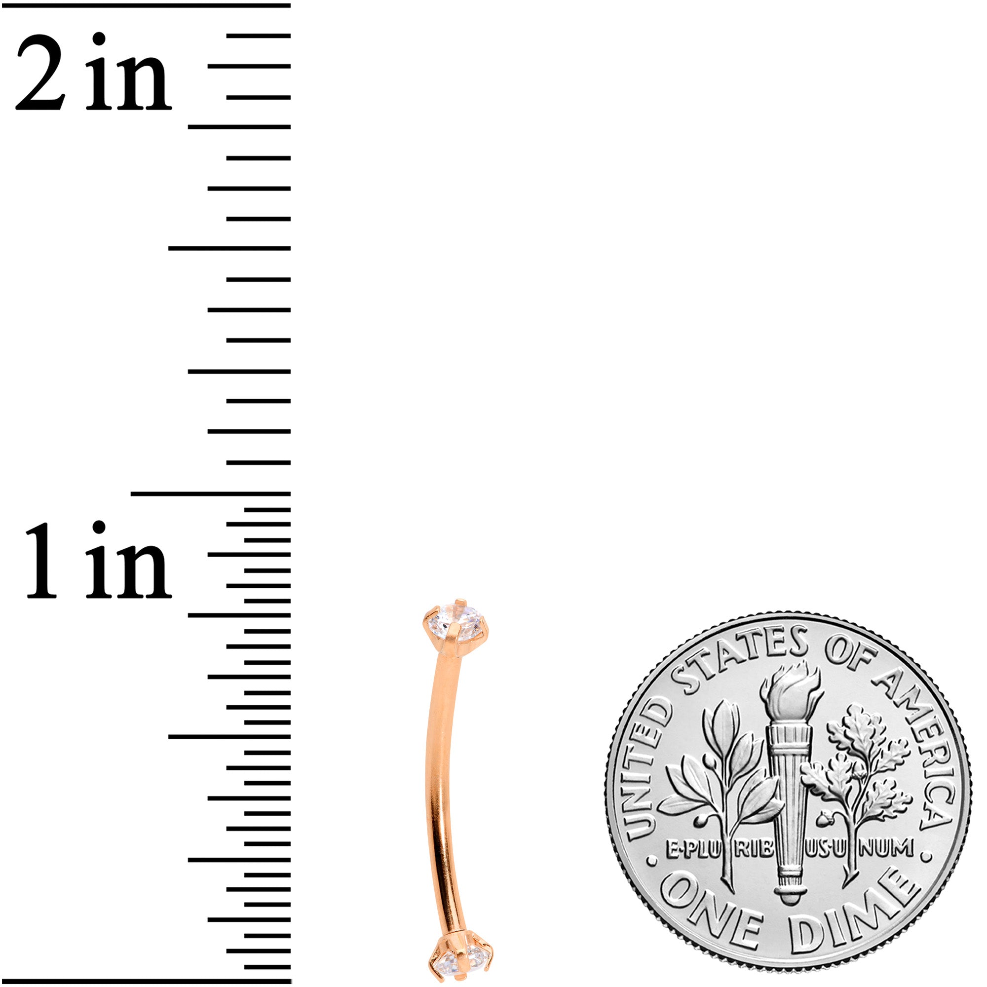 16G 9/16 Clear CZ Gem End Rose Gold Tone Curved Barbell