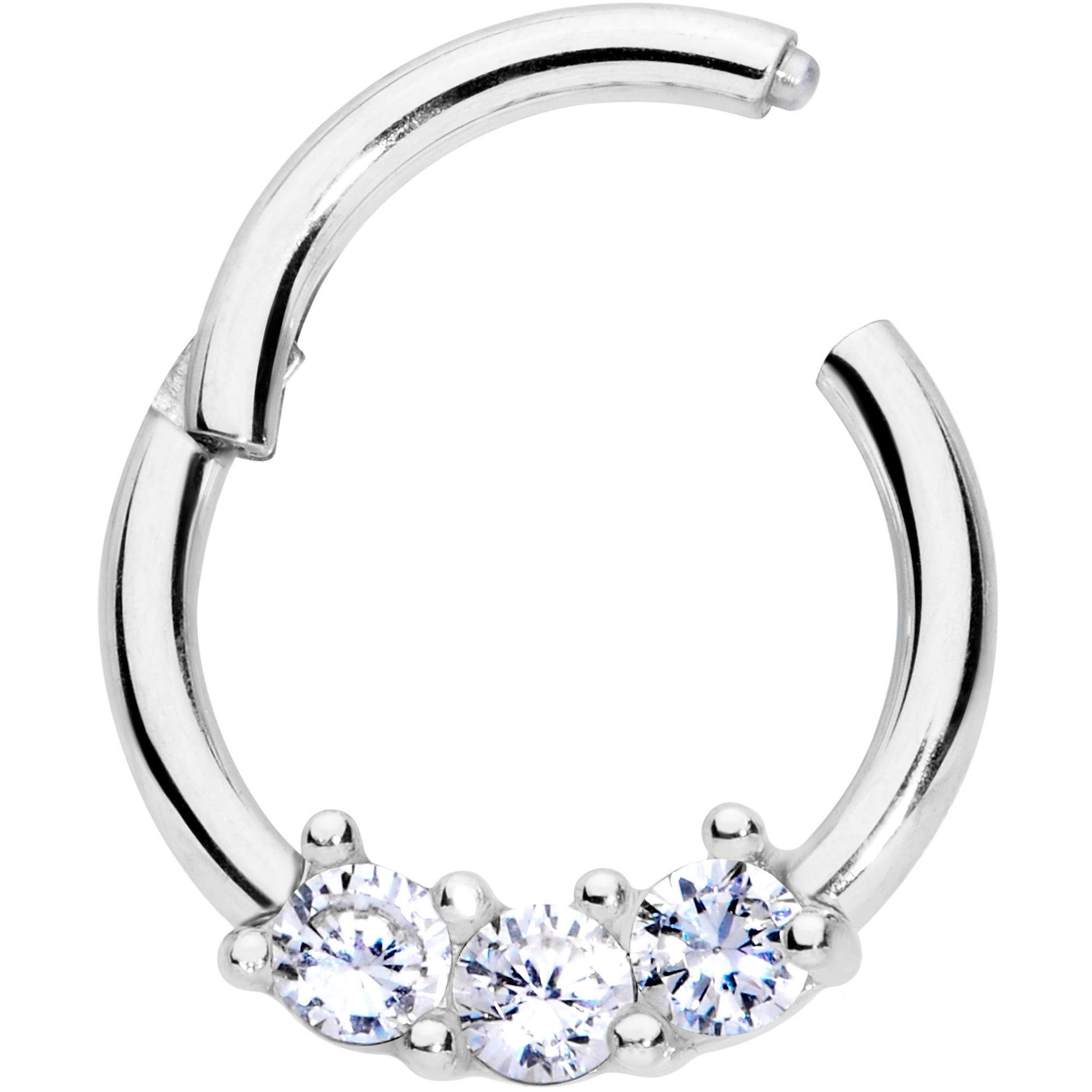 16G 5/16 Clear CZ Gem Trio Hinged Segment Ring