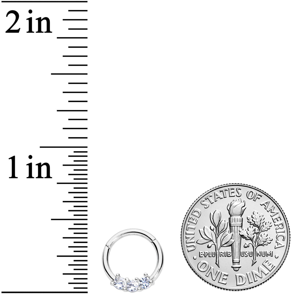 16G 5/16 Clear CZ Gem Trio Hinged Segment Ring