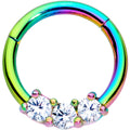 16G 5/16 Clear CZ Gem Rainbow Trio Hinged Segment Ring