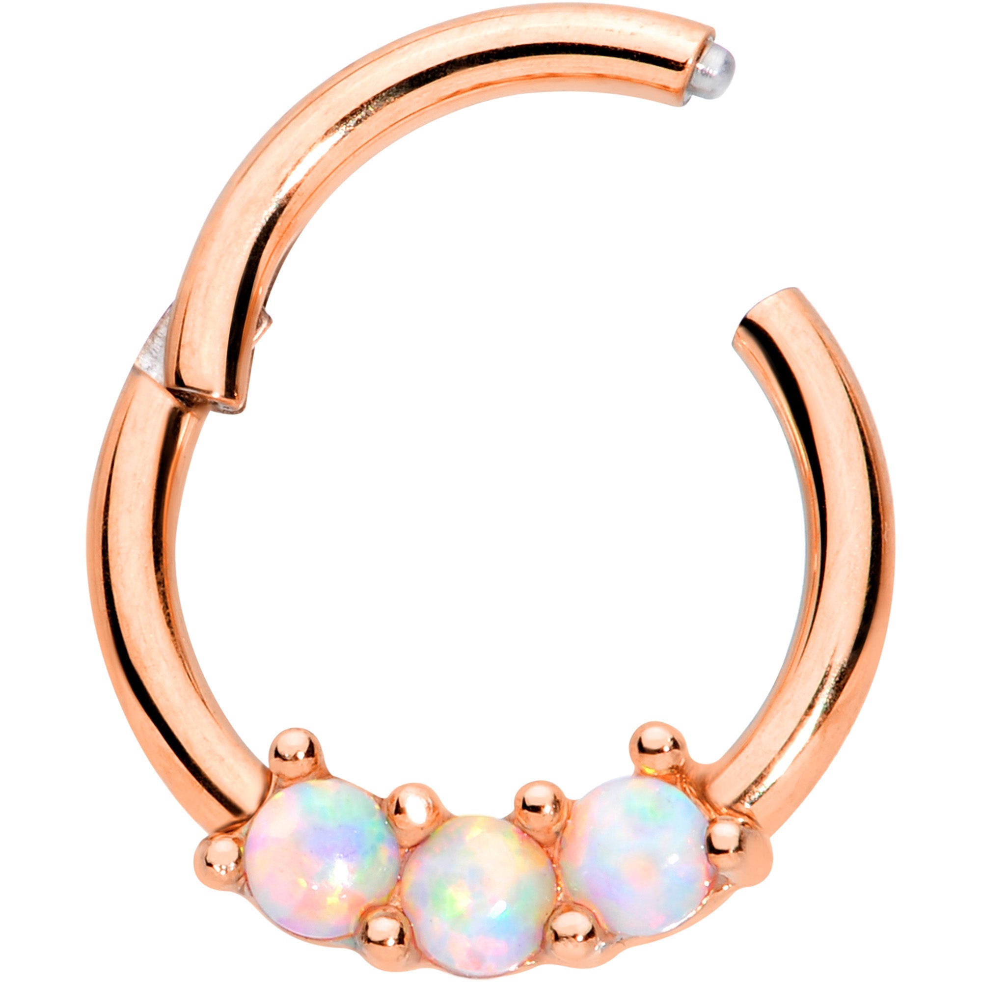 16G 5/16 White Synthetic Opal Rose Gold Tone Hinged Segment Ring