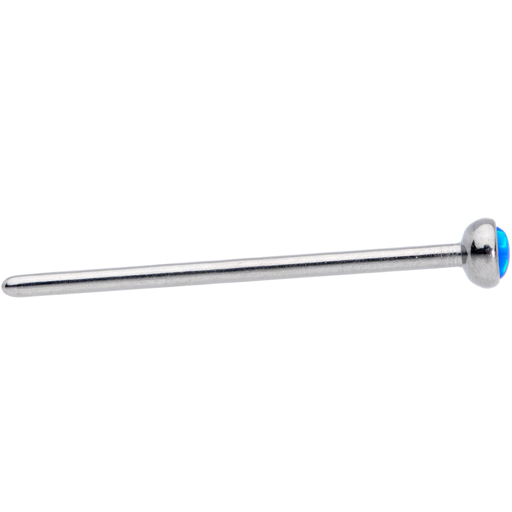 18G 3/4 Blue 3mm Synthetic Opal Titanium Fishtail Nose Ring