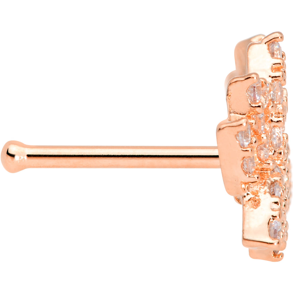 20G 1/4 Clear CZ Gem Rose Gold Tone Lotus Flower Nose Bone