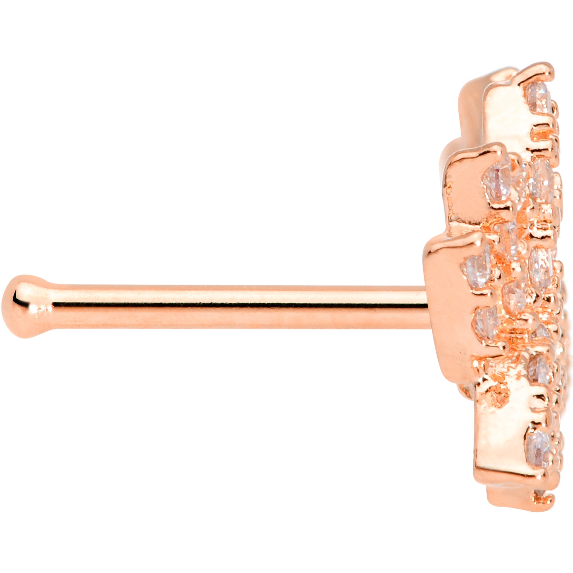 20G 1/4 Clear CZ Gem Rose Gold Tone Lotus Flower Nose Bone
