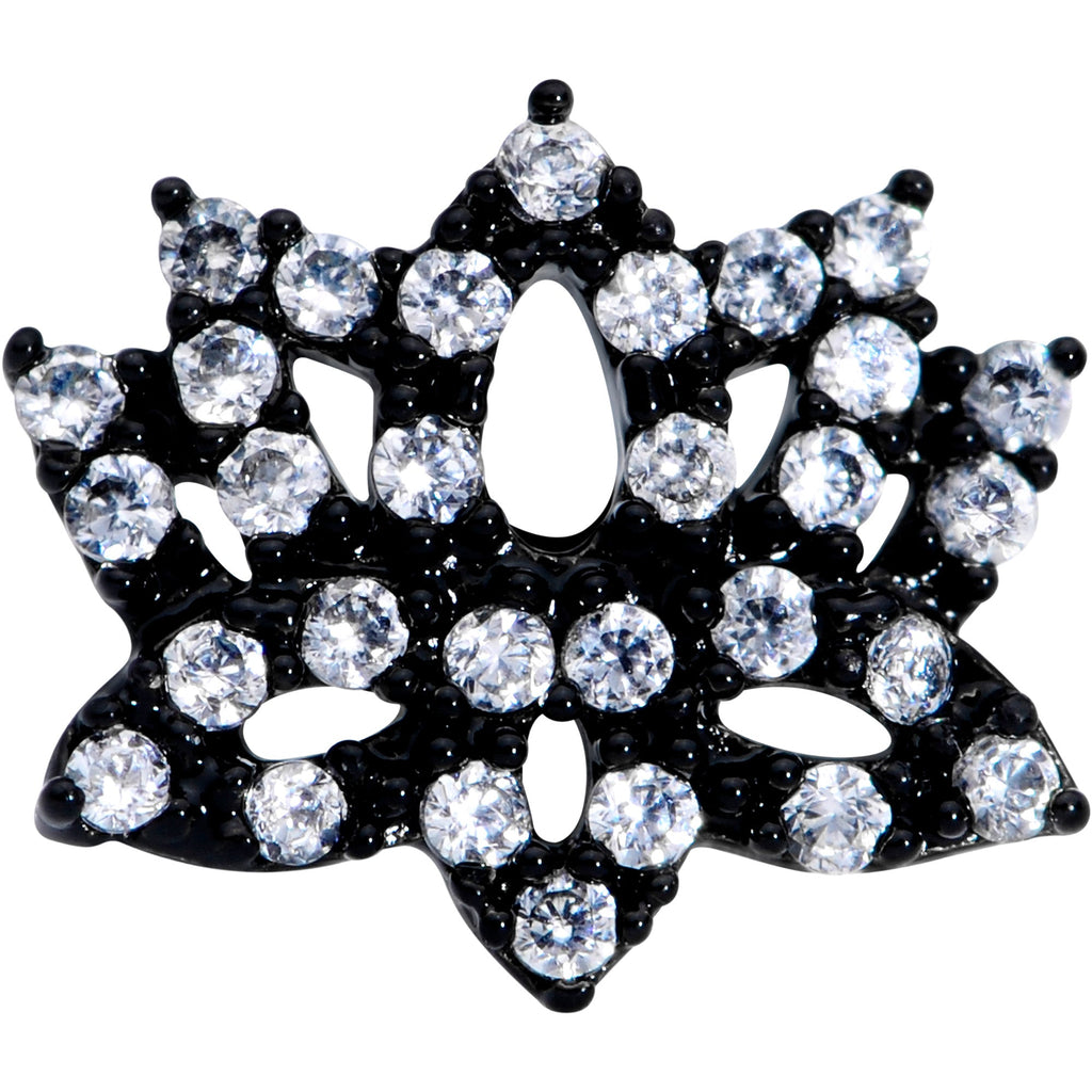 20G 1/4 Clear CZ Gem Black Lotus Flower Nose Bone