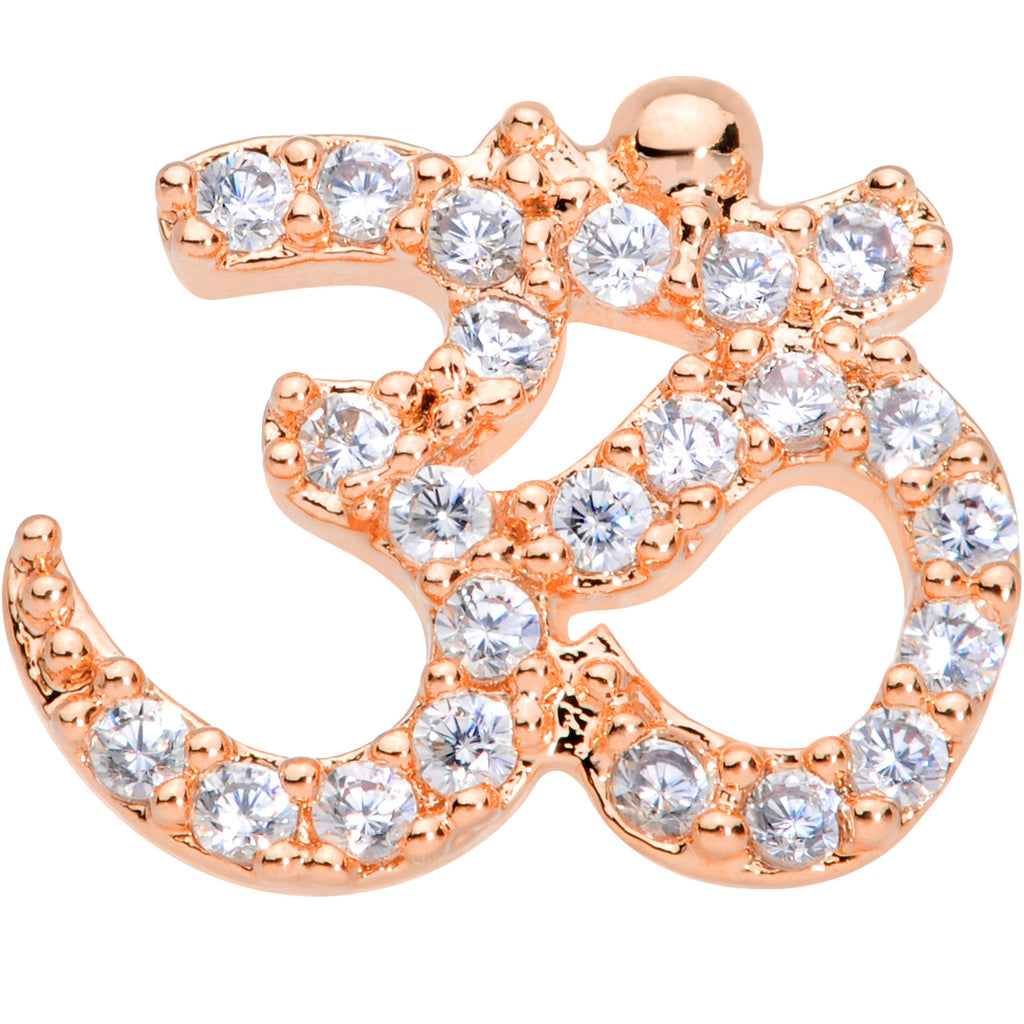 20G 1/4 Clear CZ Gem Rose Gold Tone Amazing Om Nose Bone