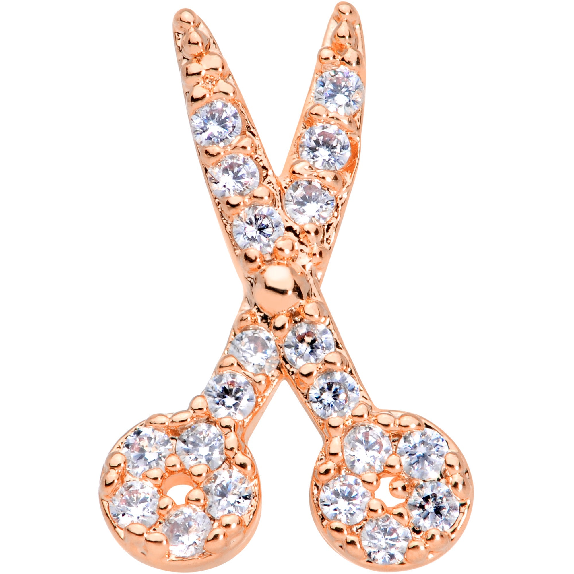 18G 3/8 Clear CZ Gem Rose Gold Tone Shears Scissors Nose Hoop