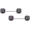14G 9/16 Vitrail Gem Royal Seal Barbell Nipple Ring Set