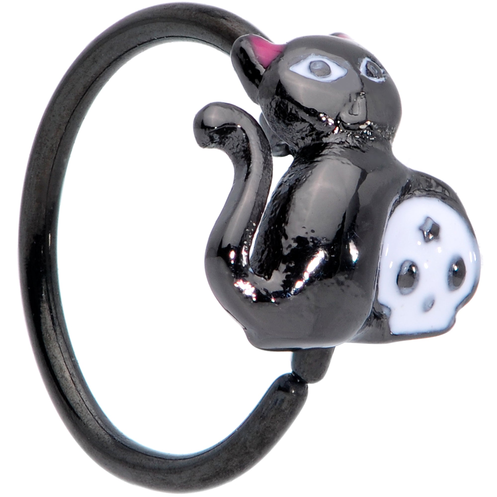 20G 3/8 Black Cat Skull Halloween Nose Hoop