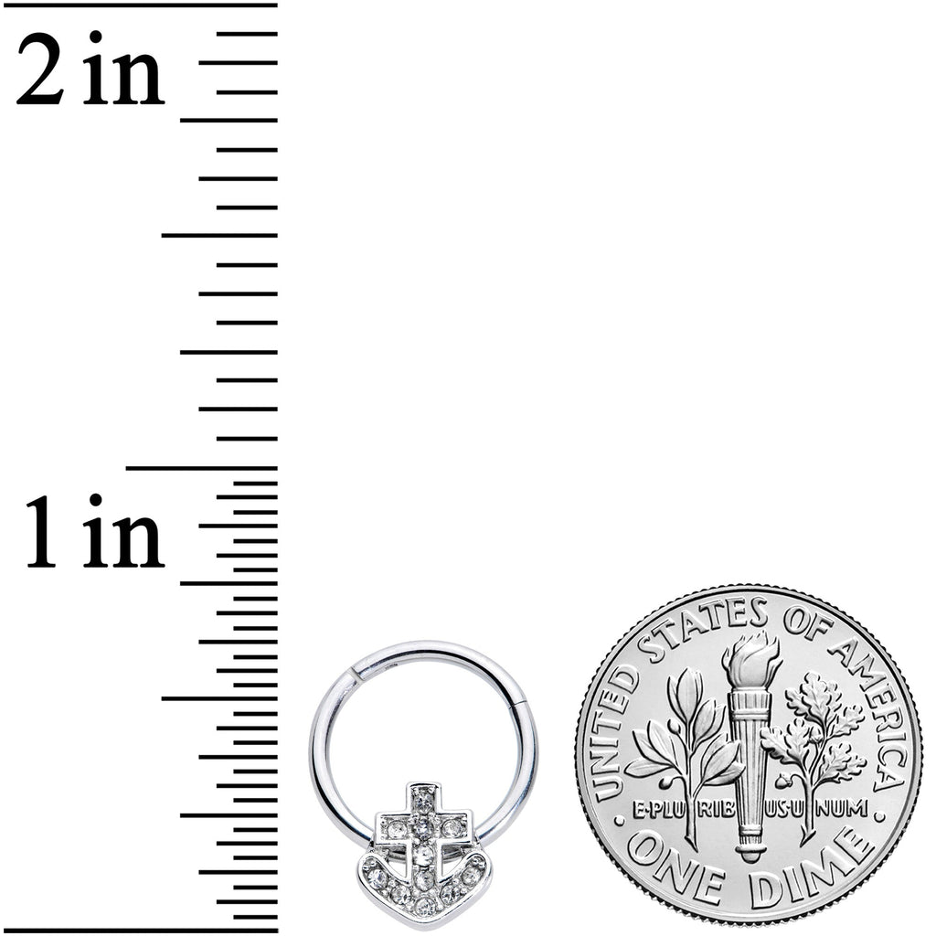 16G 3/8 Clear Gem Nautical Anchor Hinged Segment Ring