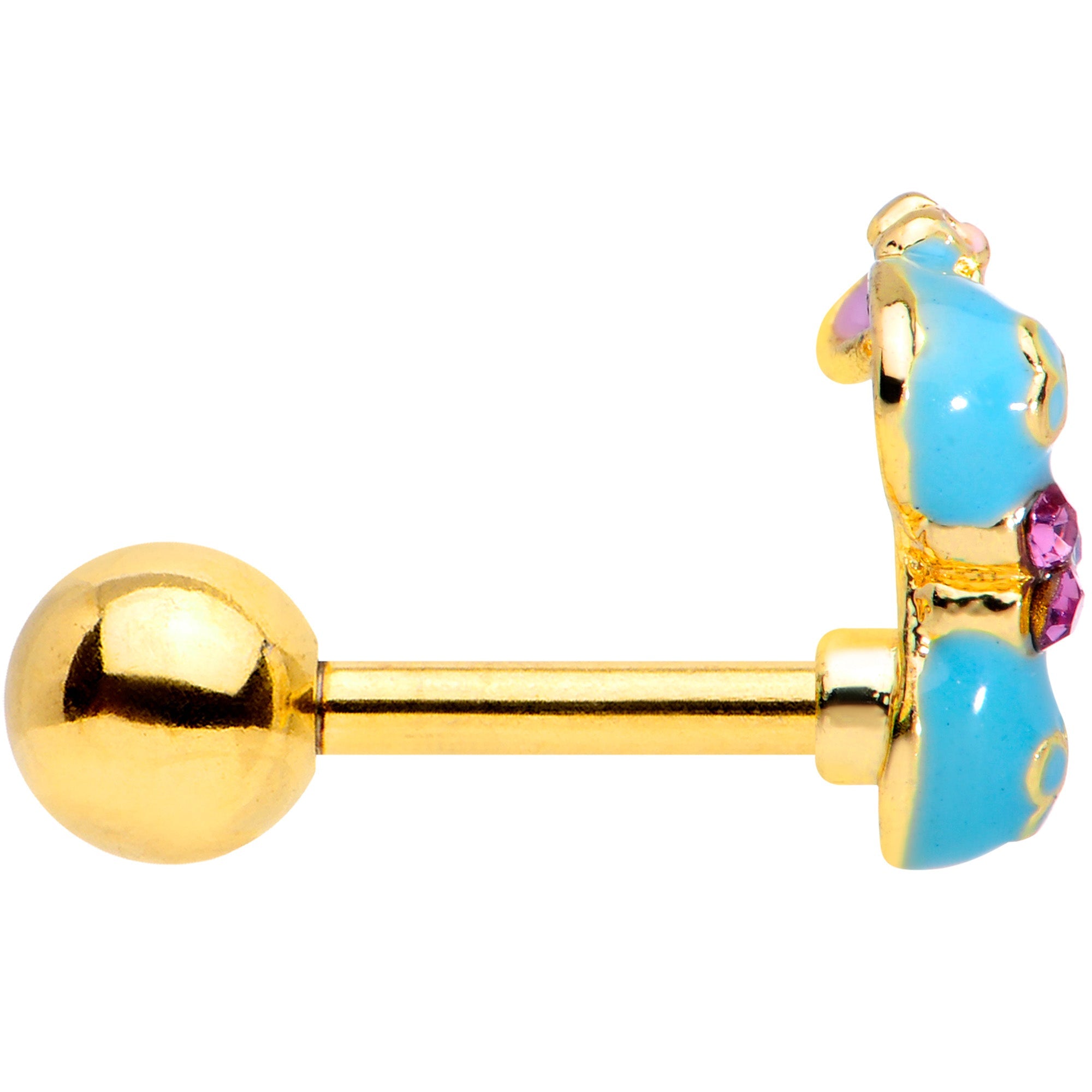 16G 1/4 Pink Gem Gold Tone Bikini Top Cartilage Tragus Earring