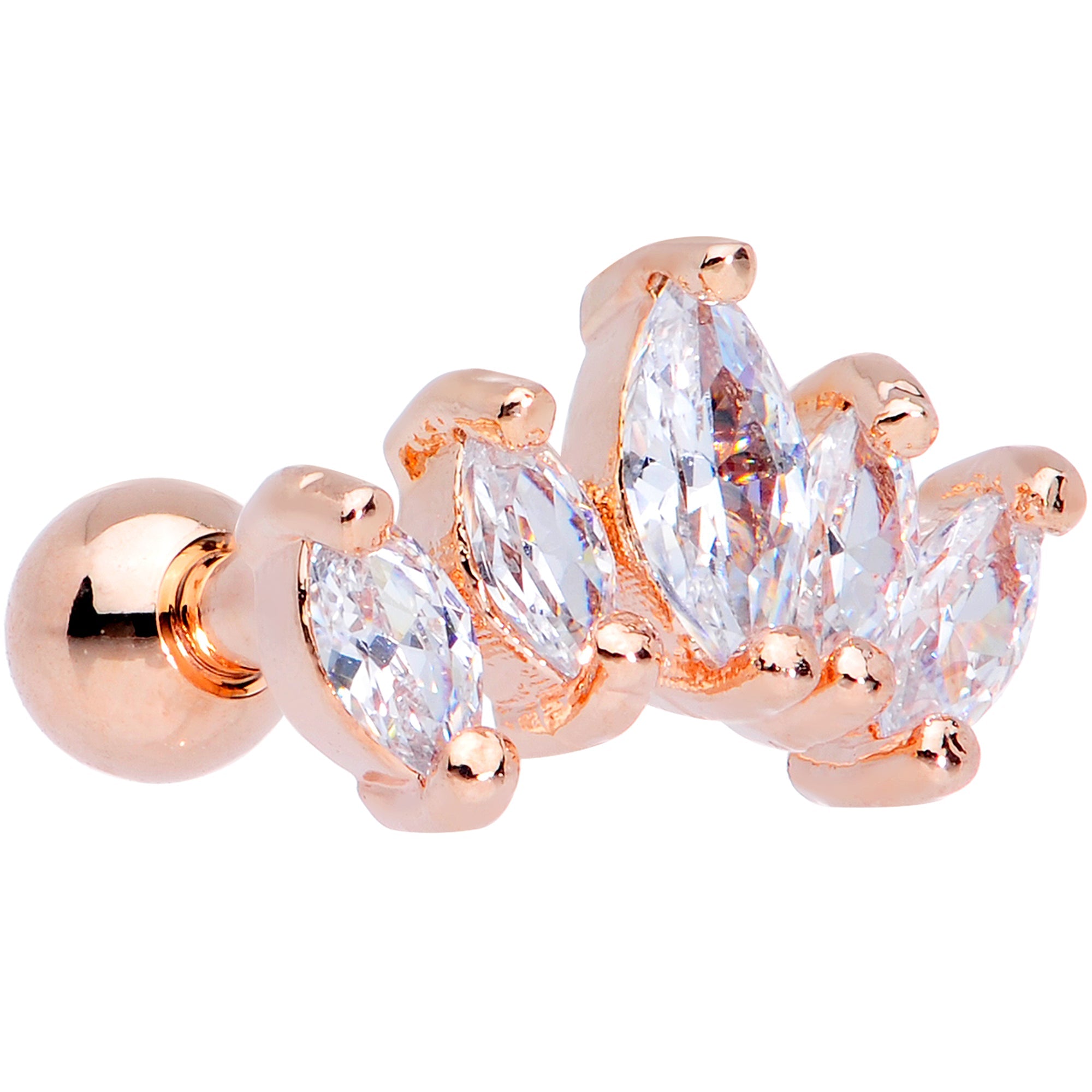 16G 1/4 Clear CZ Gem Rose Gold Tone Crown Cartilage Tragus Earring