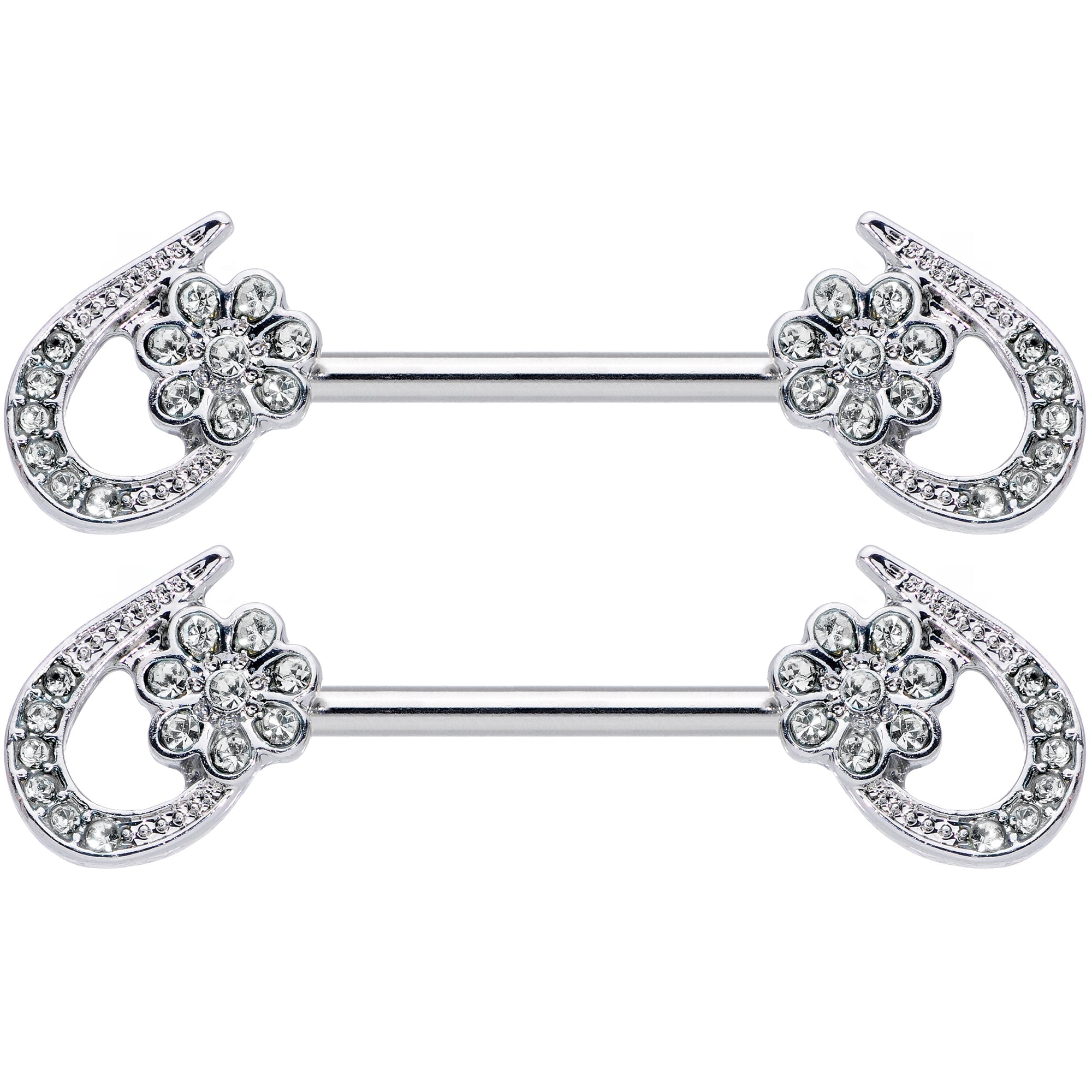 14G 5/8 Clear Gem Heart Flower Barbell Nipple Ring Set