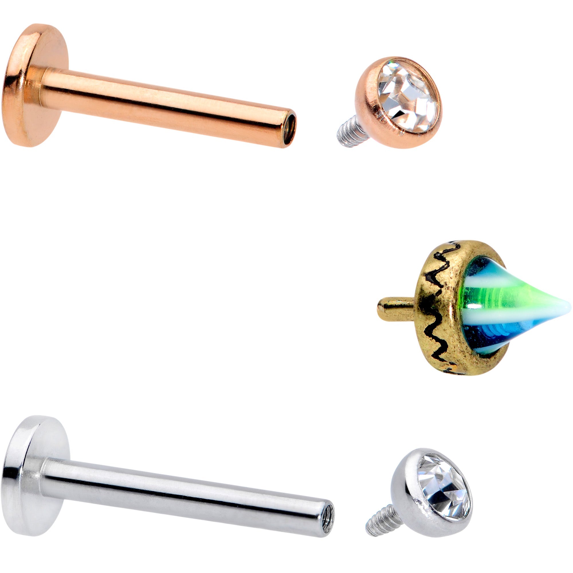 16G 5/16 Clear Gem Rose Gold Tone Bioplast Labret Tragus Set of 3