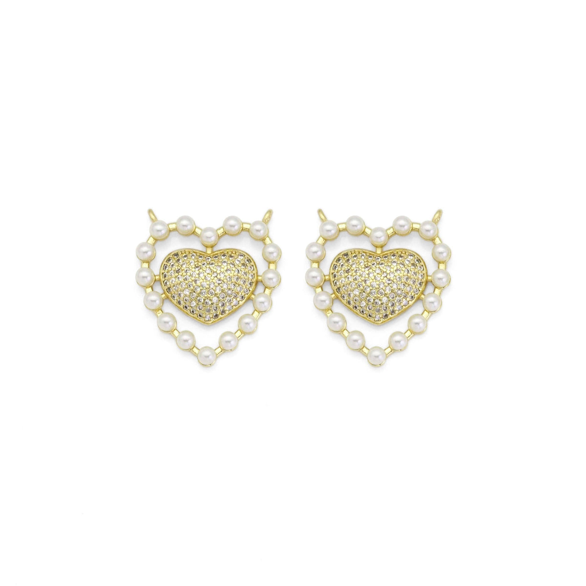 Gold CZ Pearl Edge Heart Pendant, Sku#LK883