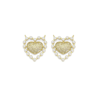 Gold CZ Pearl Edge Heart Pendant, Sku#LK883