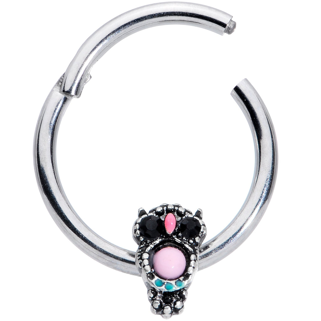 16G 3/8 Black Gem Pink Orb Owl Septum Ring