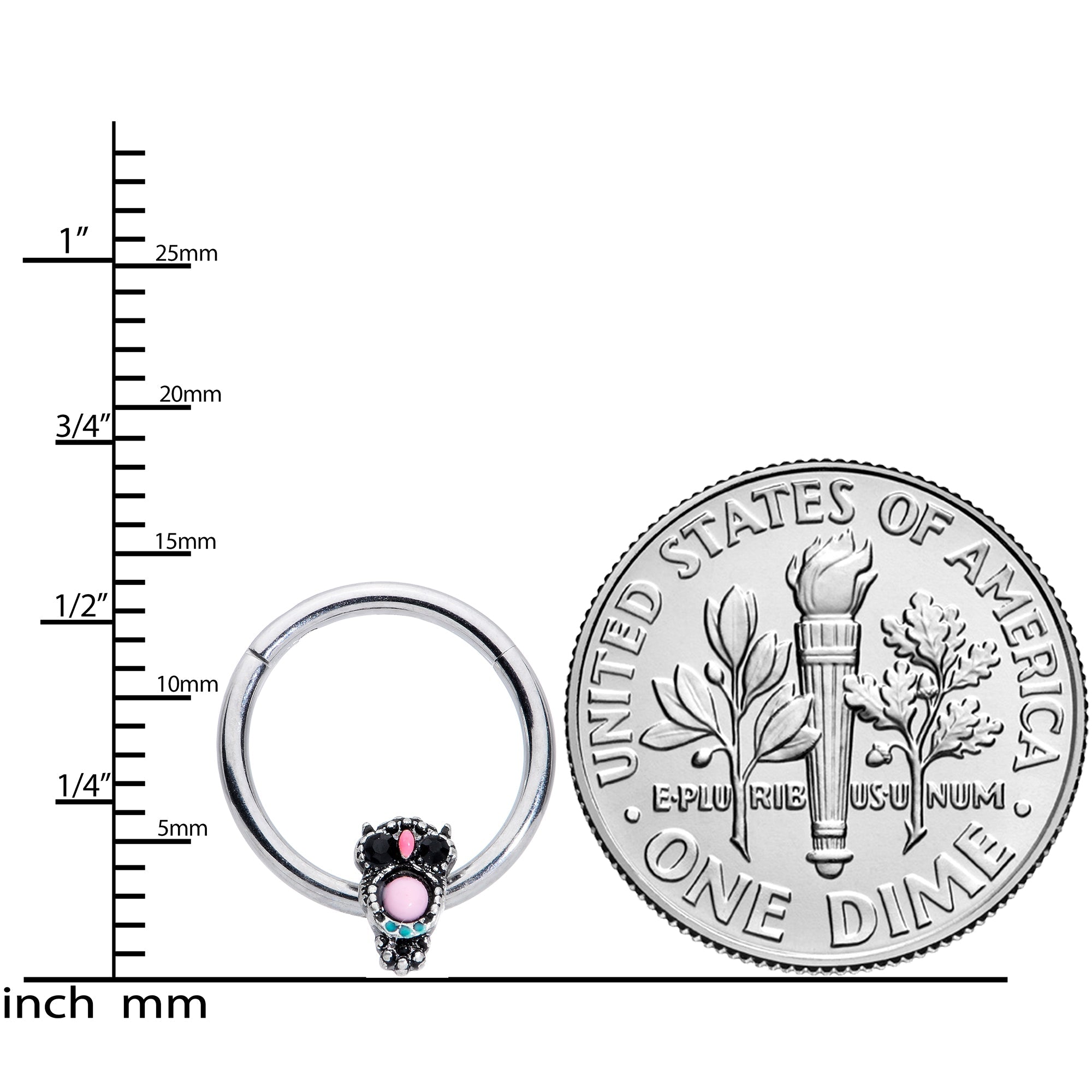 16G 3/8 Black Gem Pink Orb Owl Septum Ring