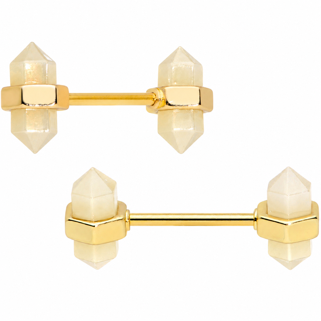 14G 5/8 Gold Tone Gem Barbell Nipple Ring Set