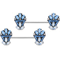 14G 5/8 Blue White Faux Opal Ornate Barbell Nipple Ring Set