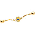 14G Blue Faux Druzy Gold Tone Sun Chain Industrial Barbell 38mm