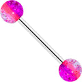 Pink Purple UV Glow Acrylic Ball Barbell Tongue Ring