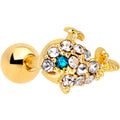 16G 1/4 Clear Aqua Gem Gold Tone Whale Cartilage Tragus Earring
