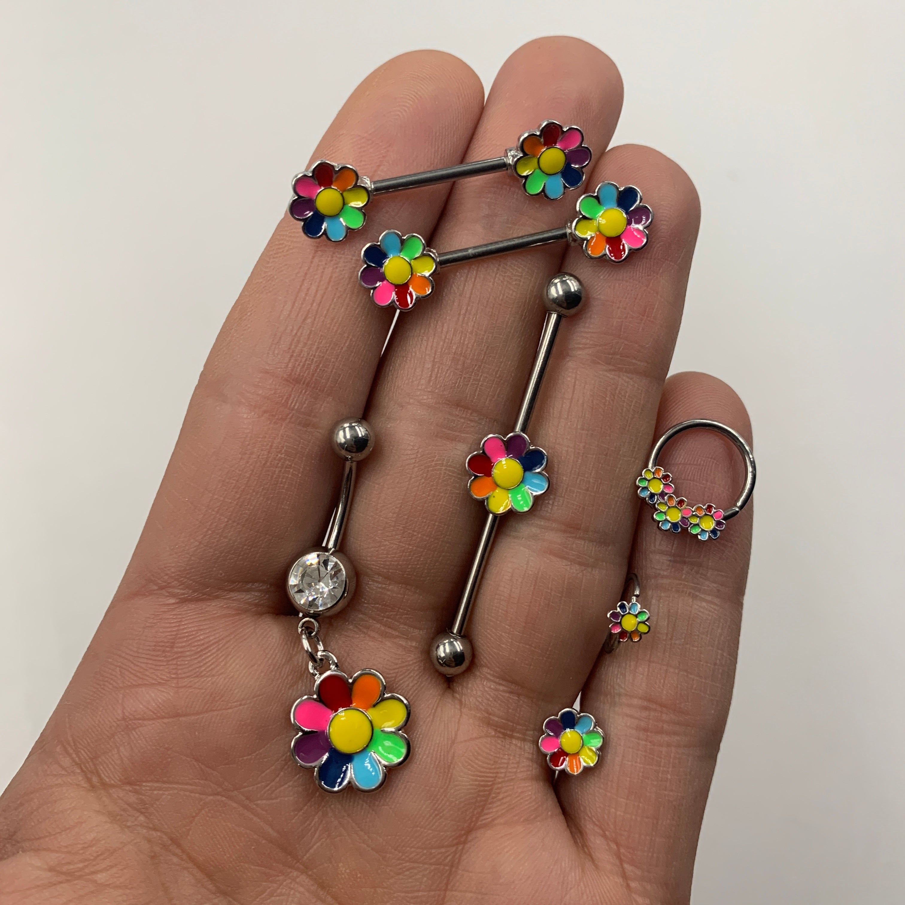 16G 5/16 Rainbow Hippie Flower Cartilage Labret Monroe Tragus