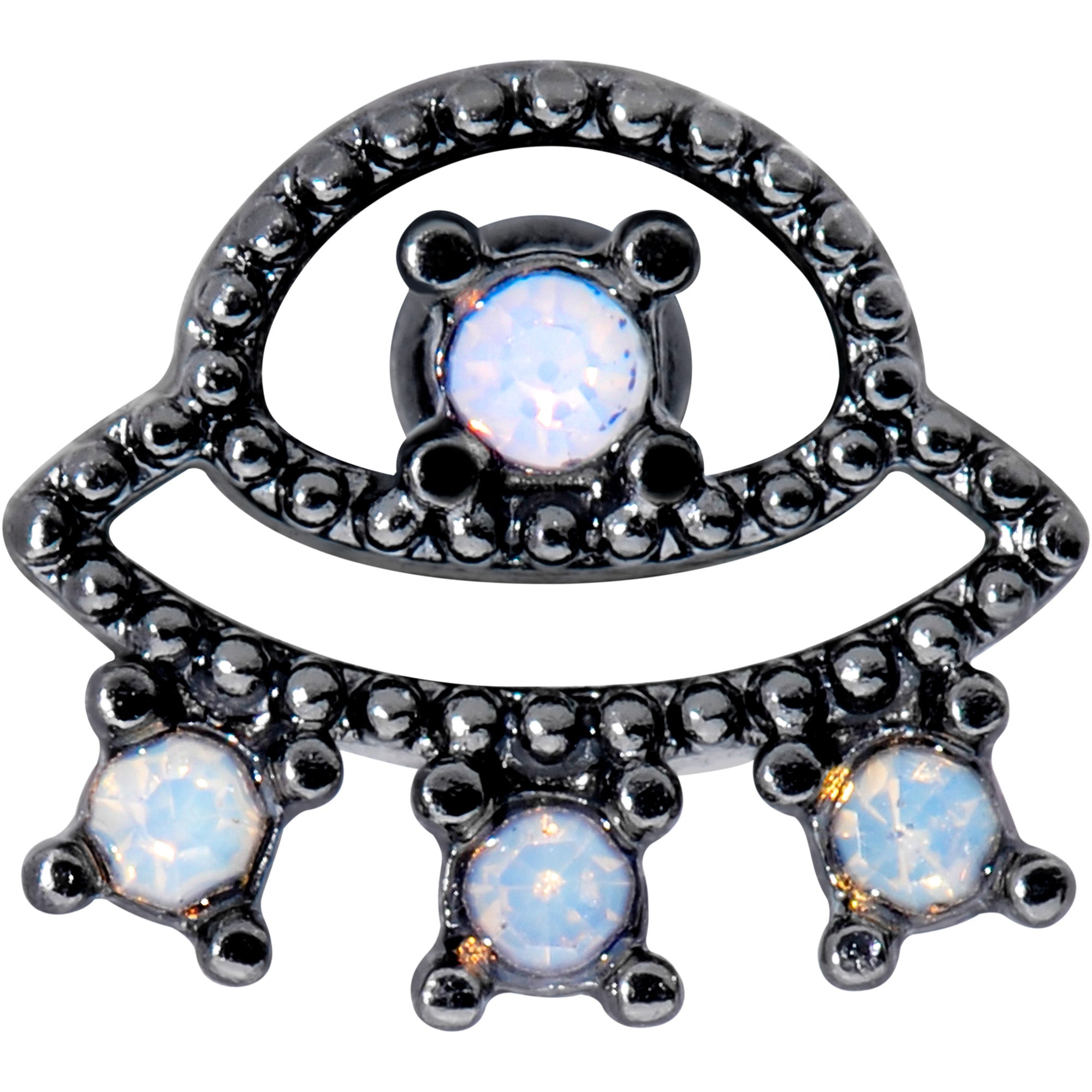 16G 1/4 Black White Faux Opal UFO Cartilage Tragus