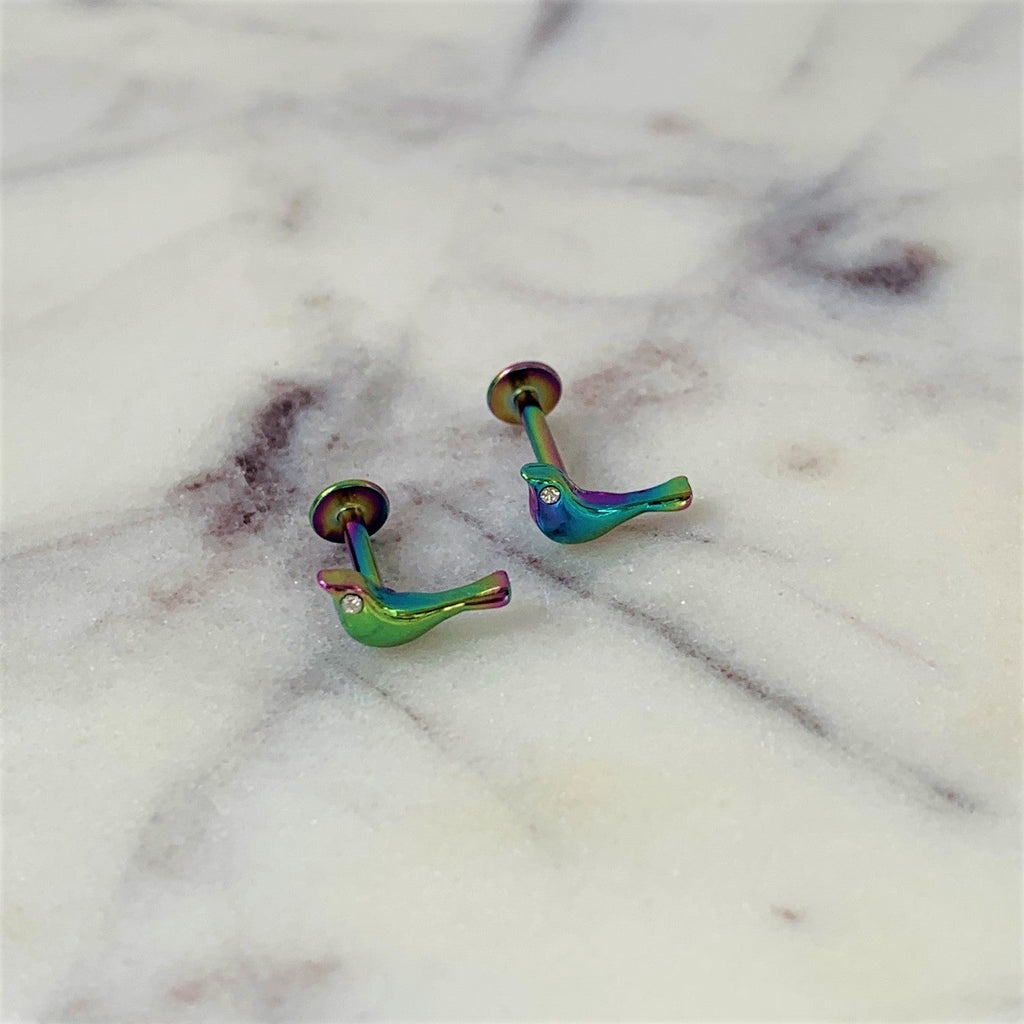 16G 1/4 Clear Gem Rainbow Bird Labret Monroe Tragus