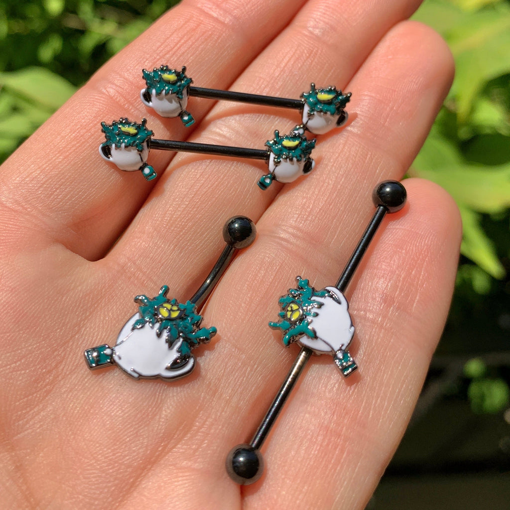 Black Creepy Halloween Tea Belly Ring