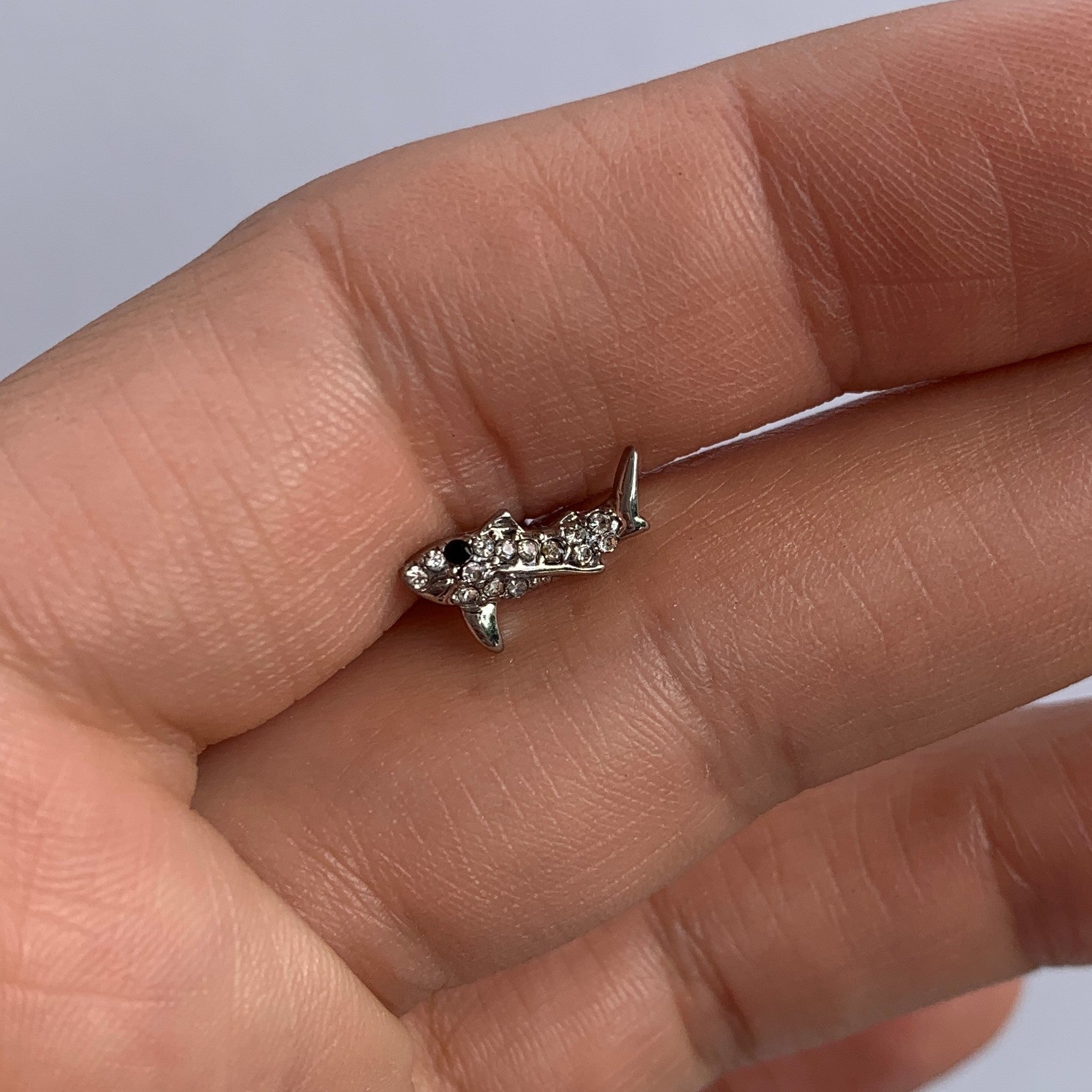 16G 1/4 Clear Black Gem Shark Cartilage Tragus Earring